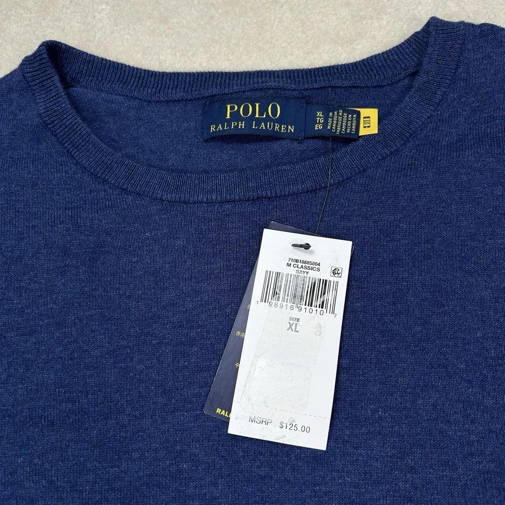 Polo Ralph Lauren Men XL Sweater Crewneck Preppy Quiet Luxury Lightweight Blue